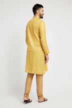 Ethnic India Yellow Men's Kurta Woven Design Polyester