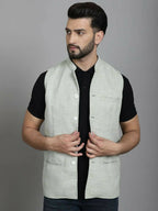 Even Apparels Nehru Jacket With Welt Pockets - Green