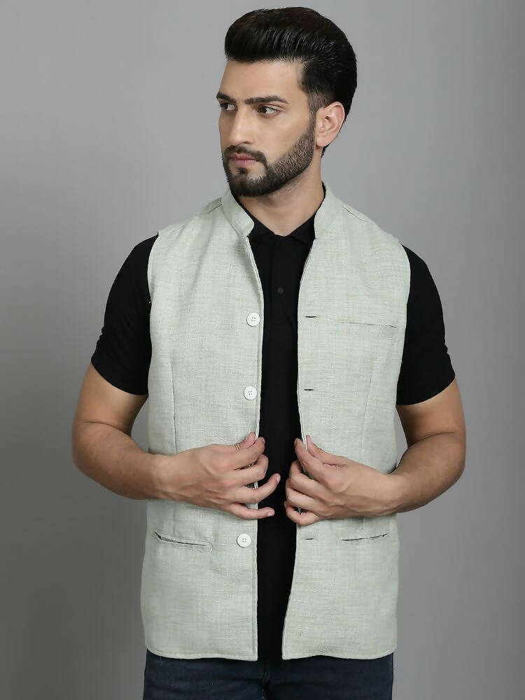 Even Apparels Nehru Jacket With Welt Pockets - Green