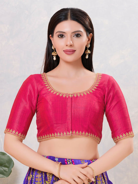 Joban Fashion Women Silk Dark-Pink Stitched Blouse