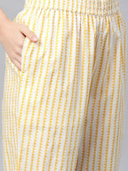 Yufta Women Pink & Yellow Handblock Printed Pure Cotton Kurta with Trouser & Dupatta