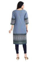 Snehal Creations Aesthetic Blue Digital Print Cotton Slub Long Kurti Tunic - Distacart