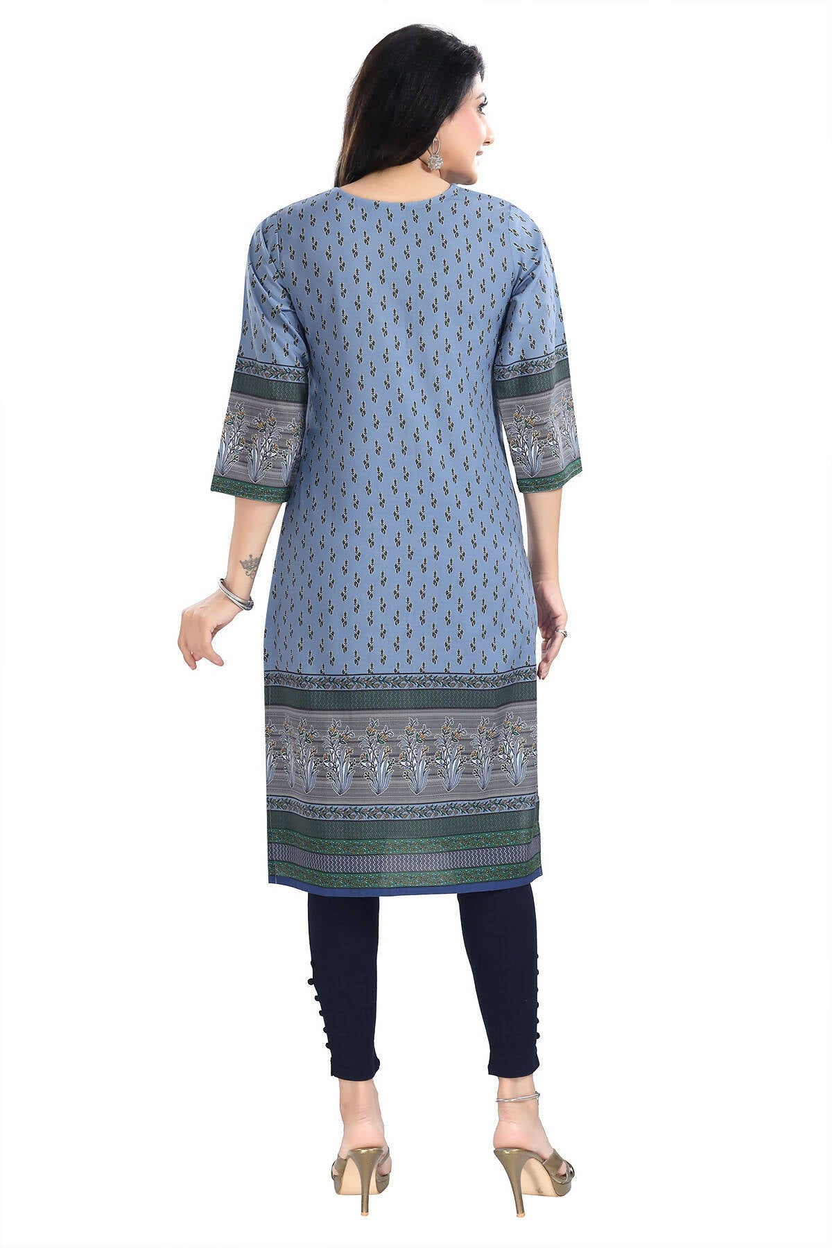 Snehal Creations Aesthetic Blue Digital Print Cotton Slub Long Kurti Tunic - Distacart