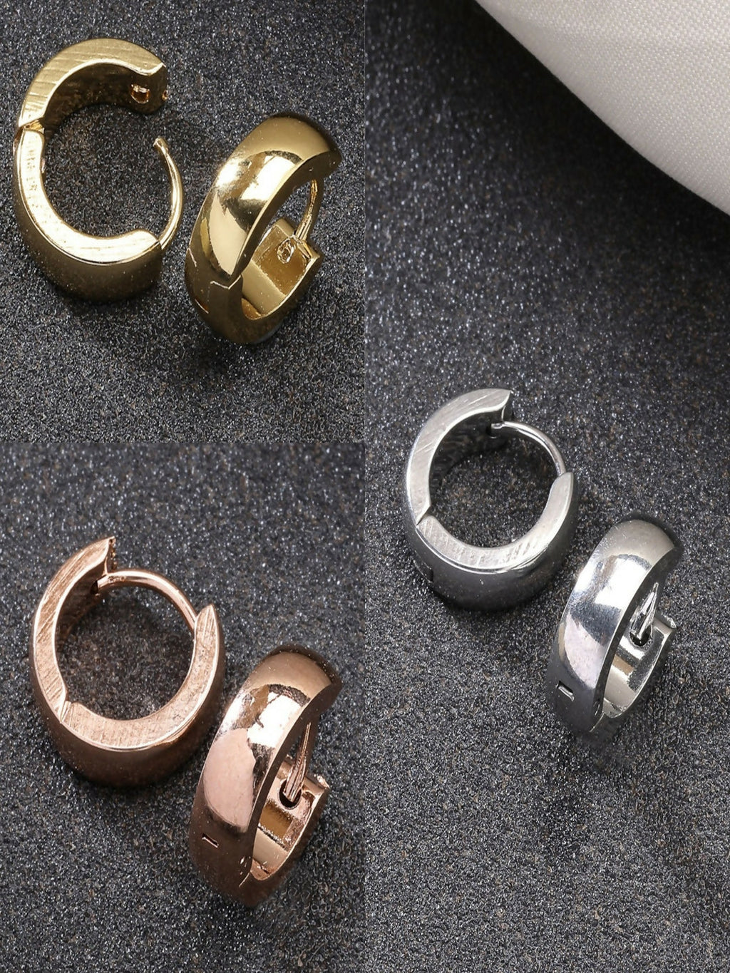 NVR Men's Set of 3 Multicolor Rhodium-Plated Stainless Steel Hoop Earrings - Distacart