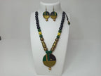 Terracotta Round Pendant Boho Style Medium Necklace Set With Hangings