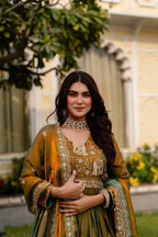 Teeya Creation Mehendi Primium Fendy Satin Silk Embroidery Work Wedding Wear Gown - Distacart