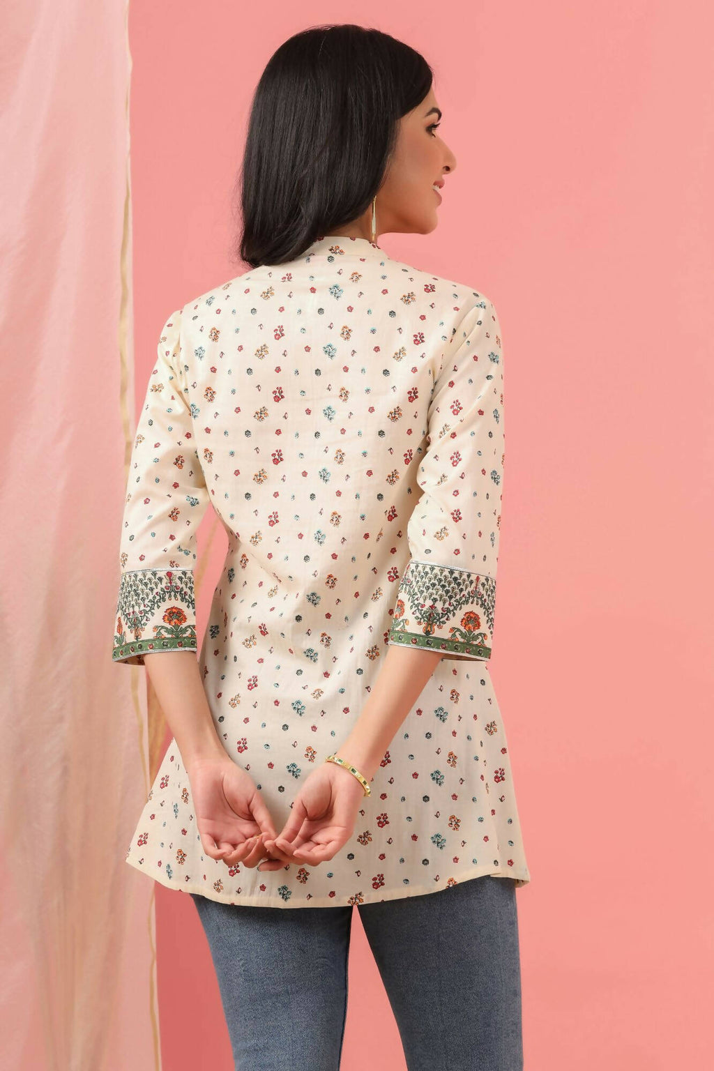 Juniper Women Ivory Cambric Printed Straight Tunic - Distacart