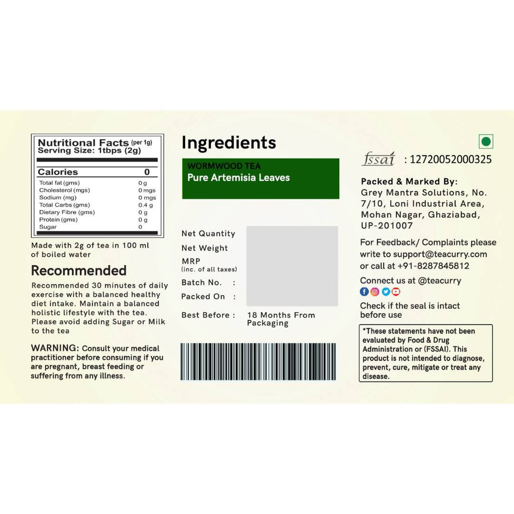 Teacurry Wormwood Tea Bags - Distacart