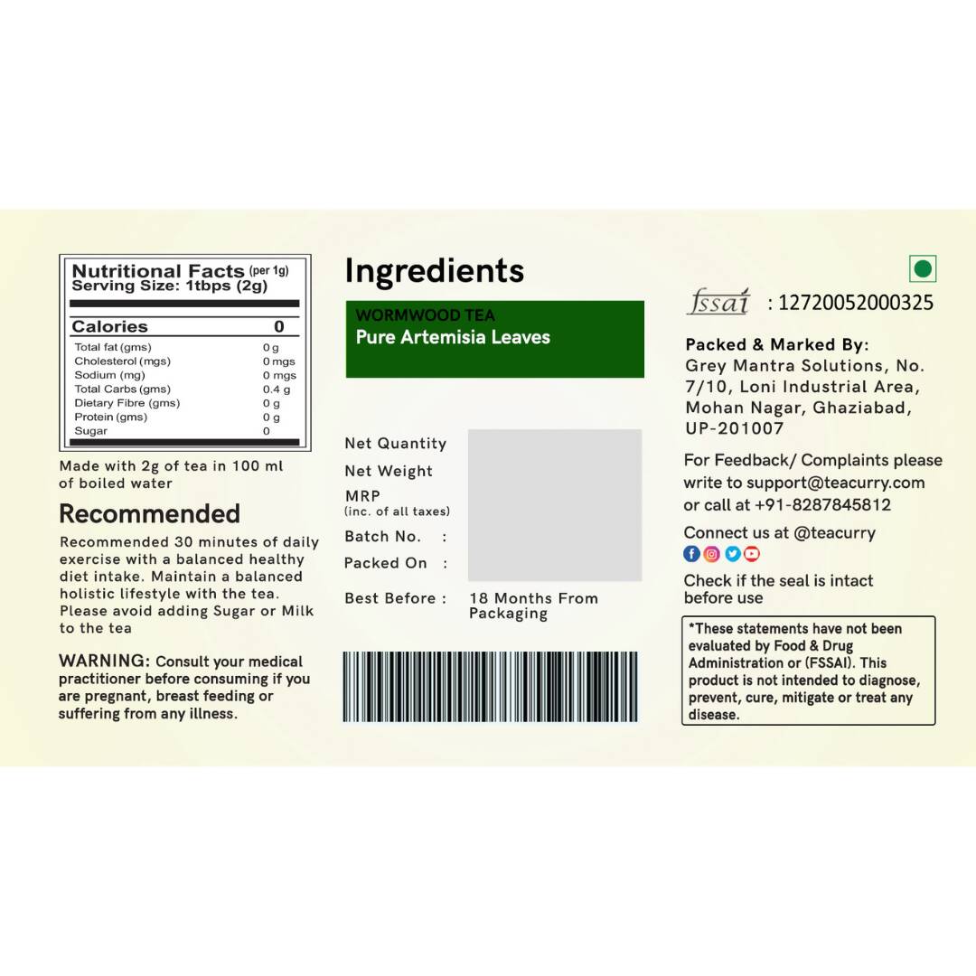 Teacurry Wormwood Tea Bags - Distacart
