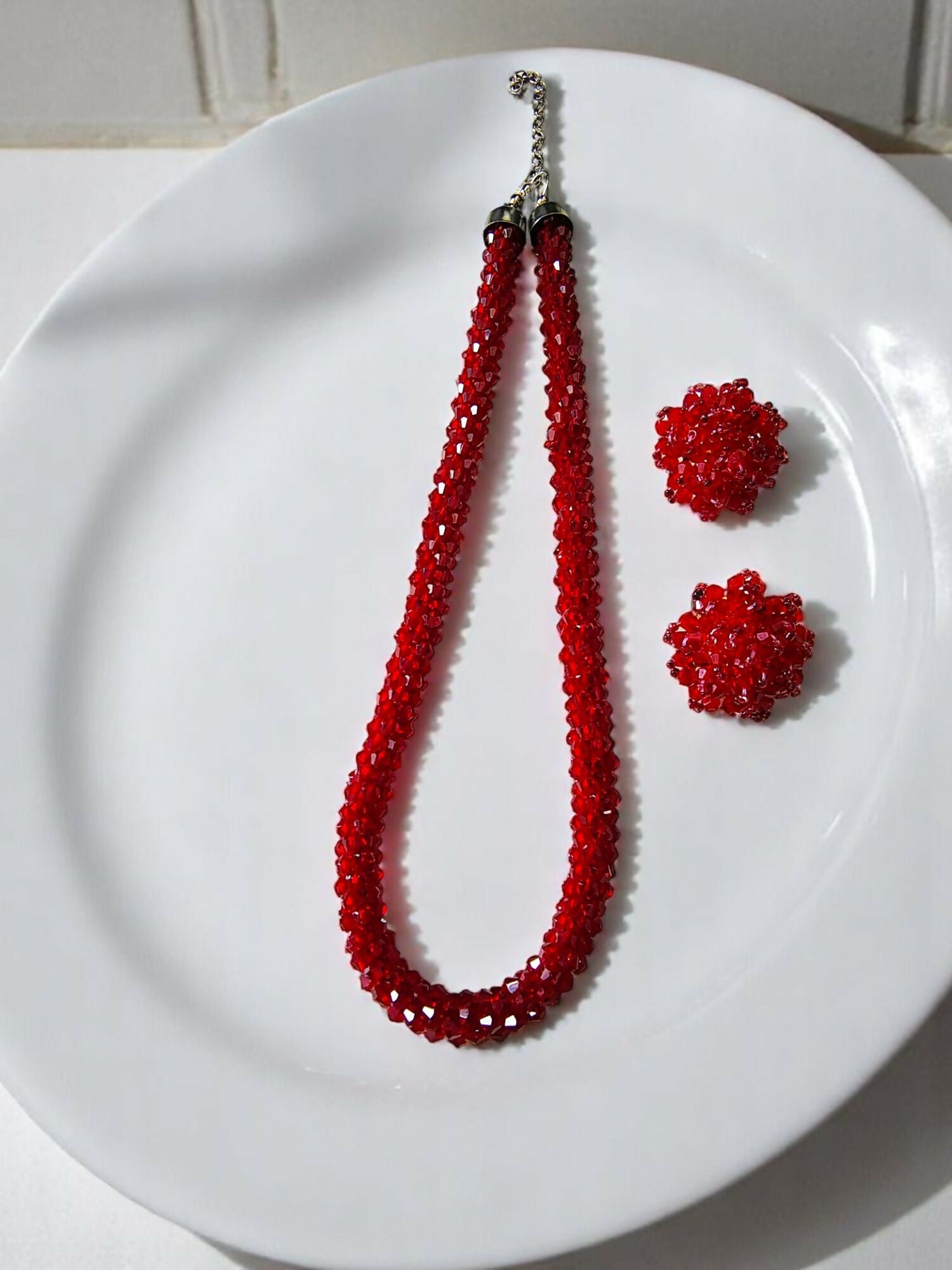 Inhanns Noor-E-Jalwa – Handmade Crystal Bead Necklace / Necklace With Earrings -Adjustable - Maroon