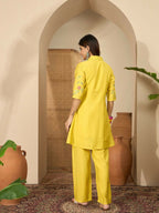 Joban Fashion Women Yellow Roman Silk Embroidered Stitched Kurta Set - Distacart