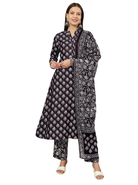 Vamika Poly Rayon Printed Wine Red Party Wear/Casual Wear/Office Wear Kurta Set/Suit