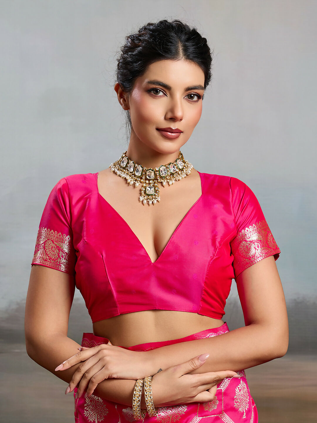 Shree Shyam Fashion Rani Pink Silk Blend Saree - Distacart