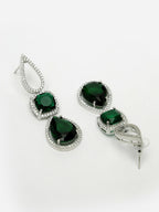 NVR Women's Green & Silver-Plated American Diamond Handcrafted Jewellery Set
