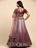 Maroon Fancy Net Sequence Embroidered Lehenga Choli with Dupatta - Dhara