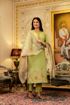 The52 Lemons Women's Beautiful Viscose Shimmer Fabric Embroidered Work Straight Kurta Pant and Dupatta Set - Distacart