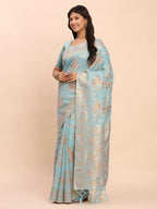 Shree Shyam Fashion Linen Cotton Sky Blue Saree - Distacart