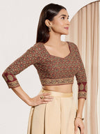 Joban Fashion Maroon Cotton Padded Blouse With Sweetheart Neck Elbow Sleeves - Distacart