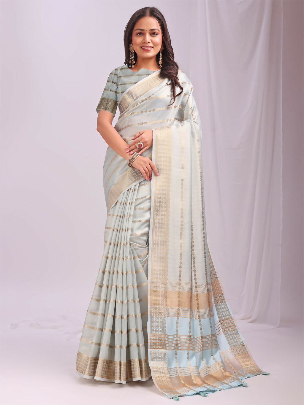 Shree Shyam Fashion Organza Sky Blue Saree - Distacart