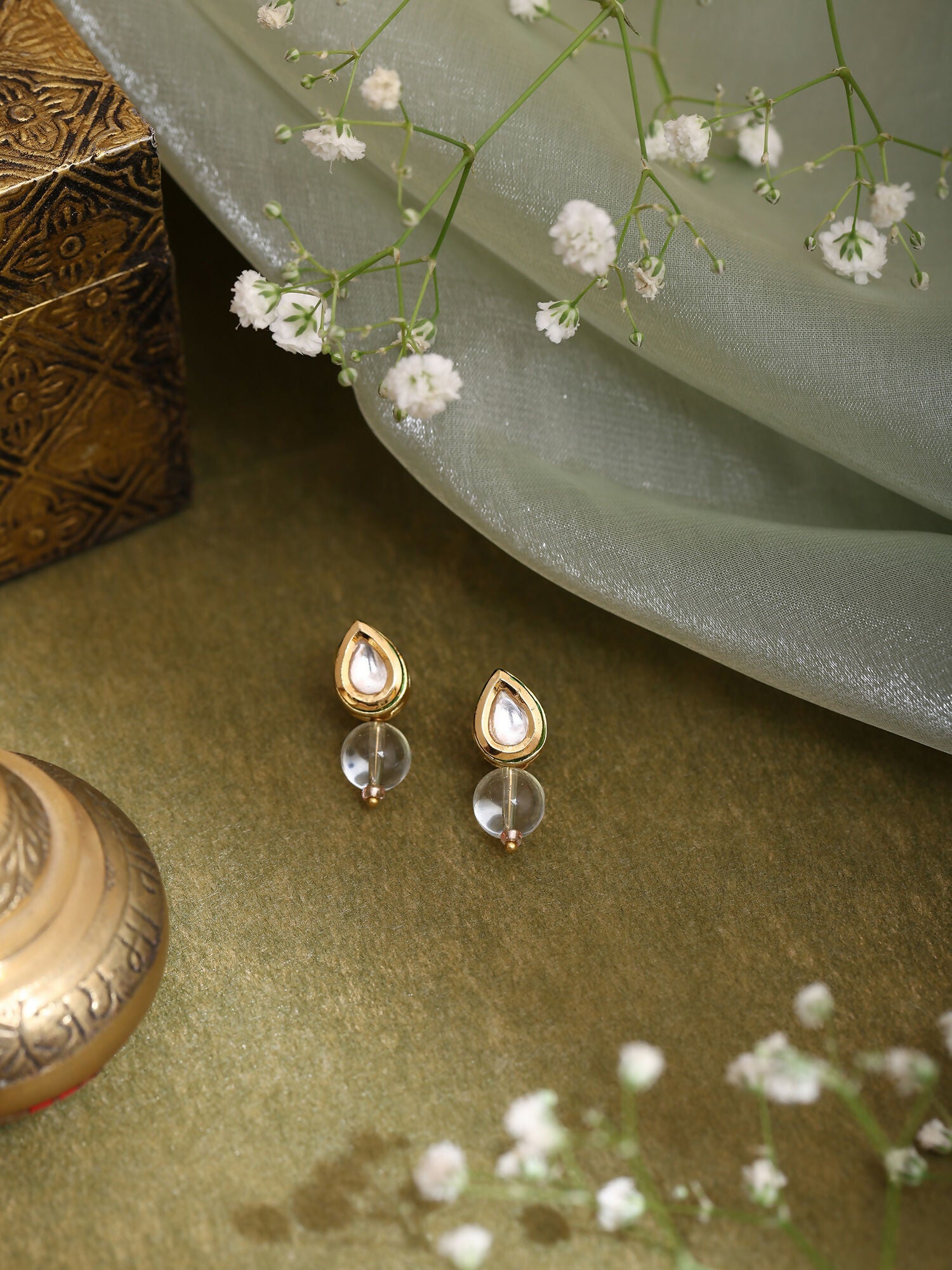 Ruby Raang White Clear Quartz Kundan Studs - Distacart