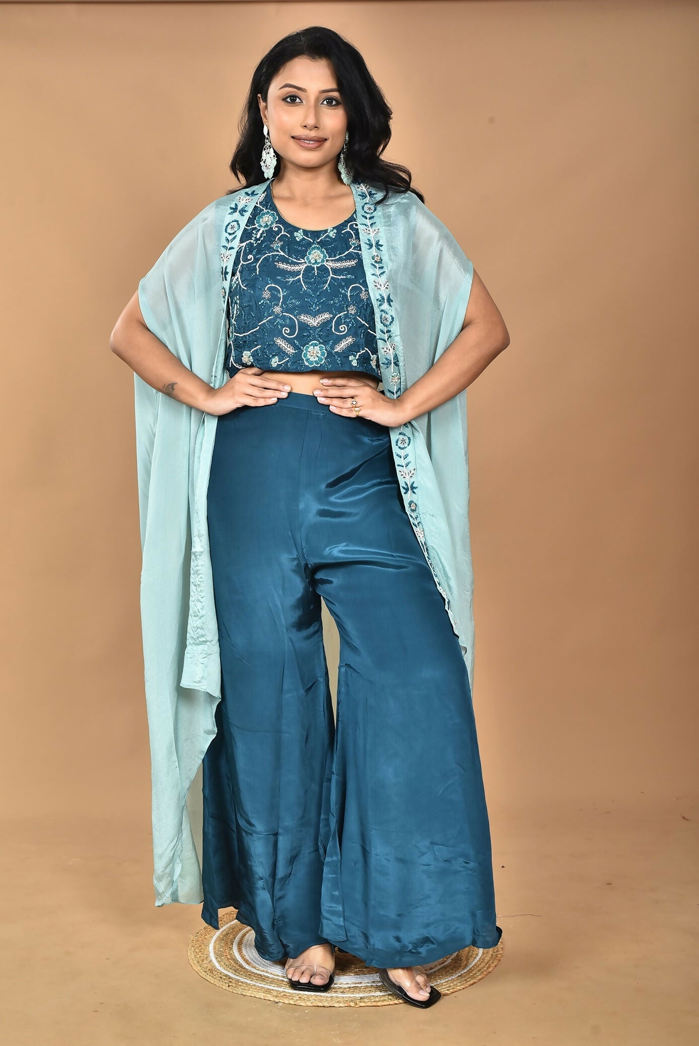 Morchari Women Hand Embroidery Crop Top-Blue