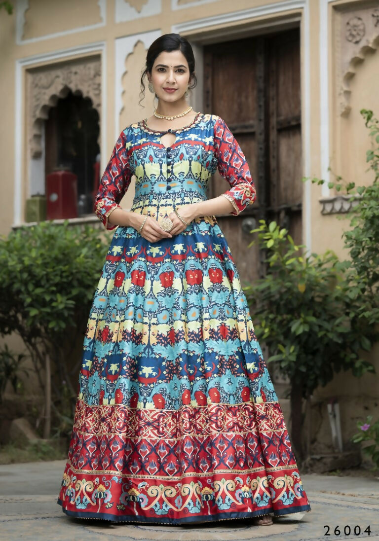 Wedding Designer Multi Soft Dola Silk Anarkali suit with Dupatta - Samanta