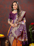 Lorenvalley Fashion Orange & Wine Patola Silk Woven Design Meenakari Weaving Saree