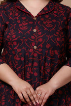 Miravan Women's Plus Size Navy Blue Floral Printed Anarkali Kurta