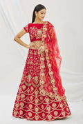 Red Velvet Semi-Stitched Wedding Bridal Lehenga - Nimaya