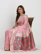 Shree Shyam Fashion Linen Cotton Light Pink Saree - Distacart