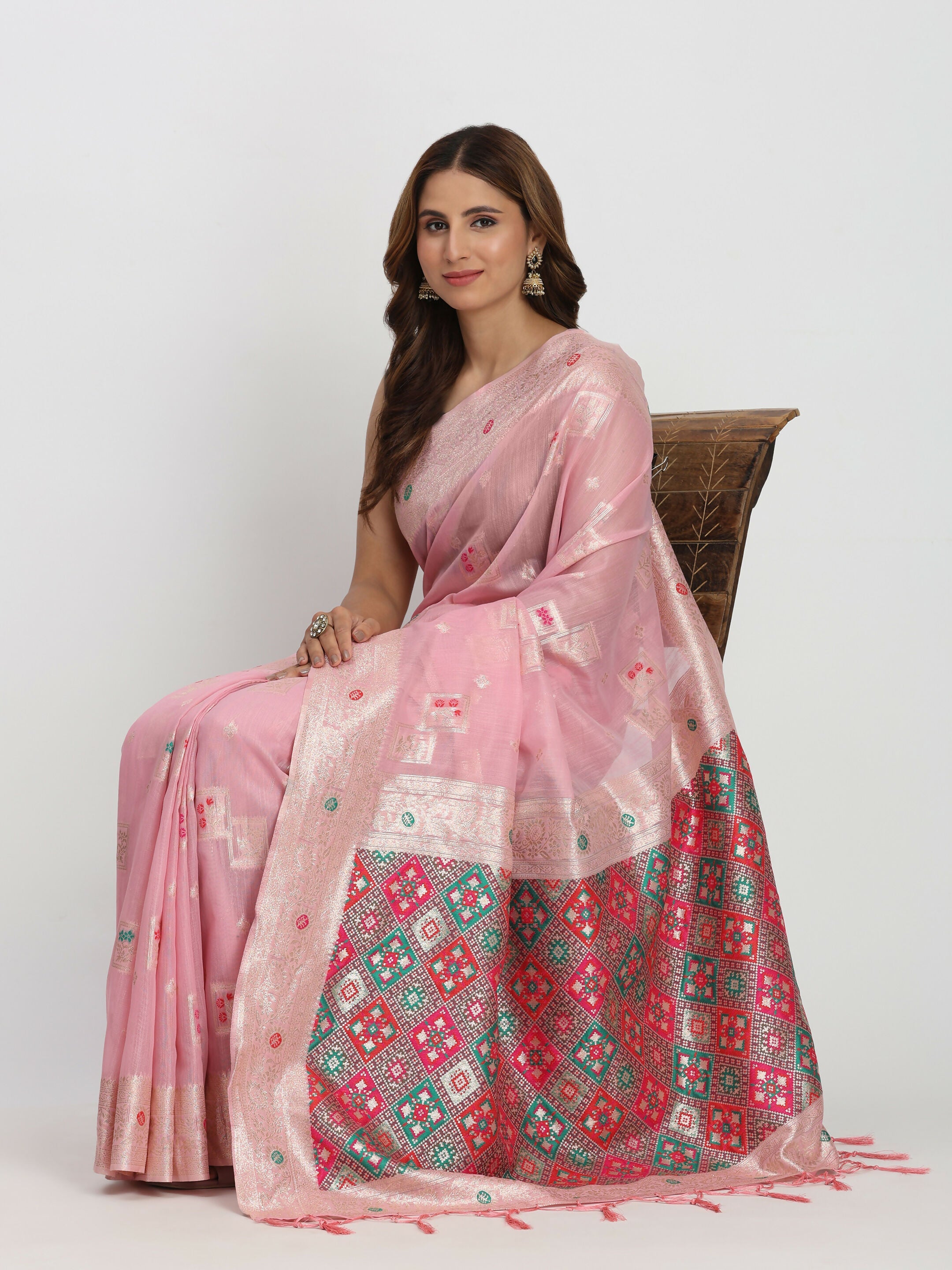 Shree Shyam Fashion Linen Cotton Light Pink Saree - Distacart