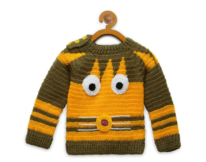 Chutput Kids Woollen Hand Knitted Lion Design Sweater - Yellow