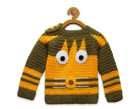 Chutput Kids Woollen Hand Knitted Lion Design Sweater - Yellow