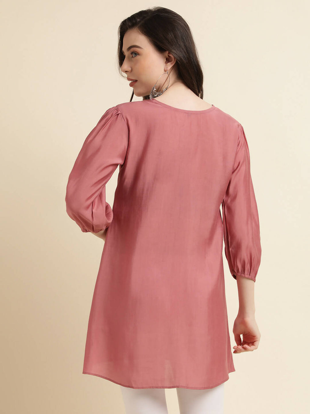 Pink Chinon Yoke Embroidered A-line Top - Tarini