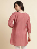 Pink Chinon Yoke Embroidered A-line Top - Tarini