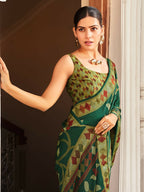 Monjolika Fashion Silk Blend Green Printed Saree - Distacart