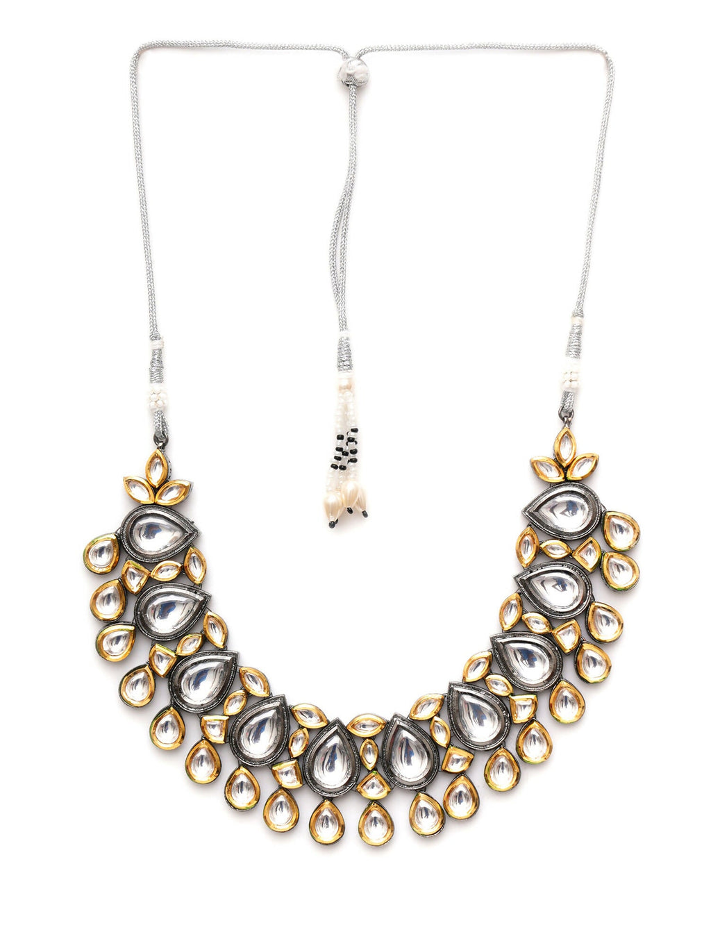 Dual Tone Kundan Neckpiece (silver) - Ruby Raang