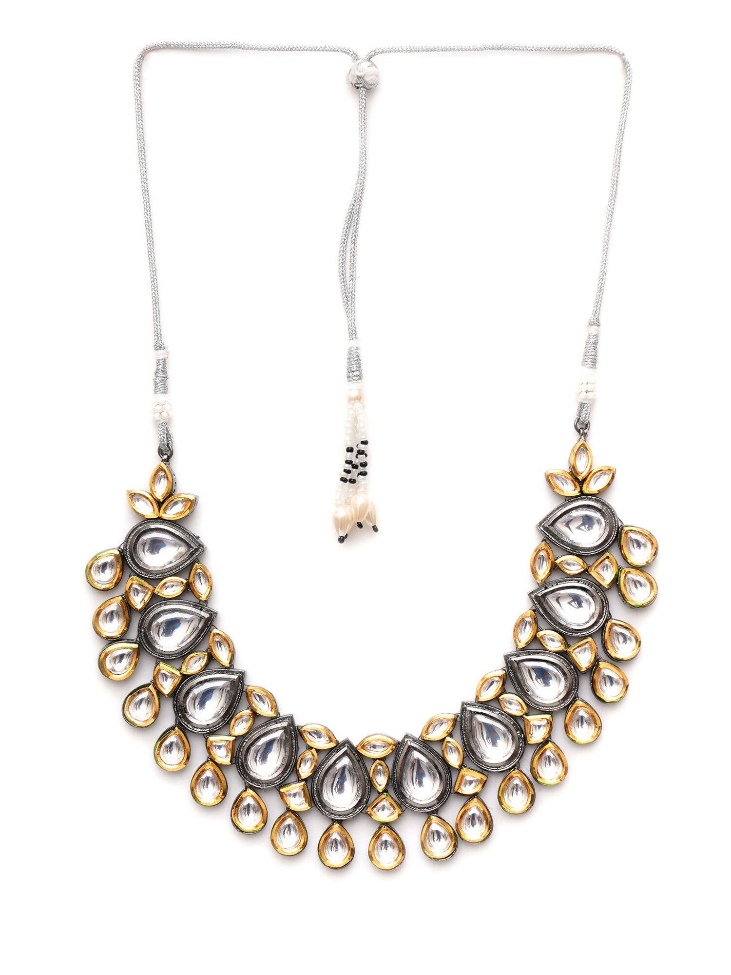 Dual Tone Kundan Neckpiece (silver) - Ruby Raang