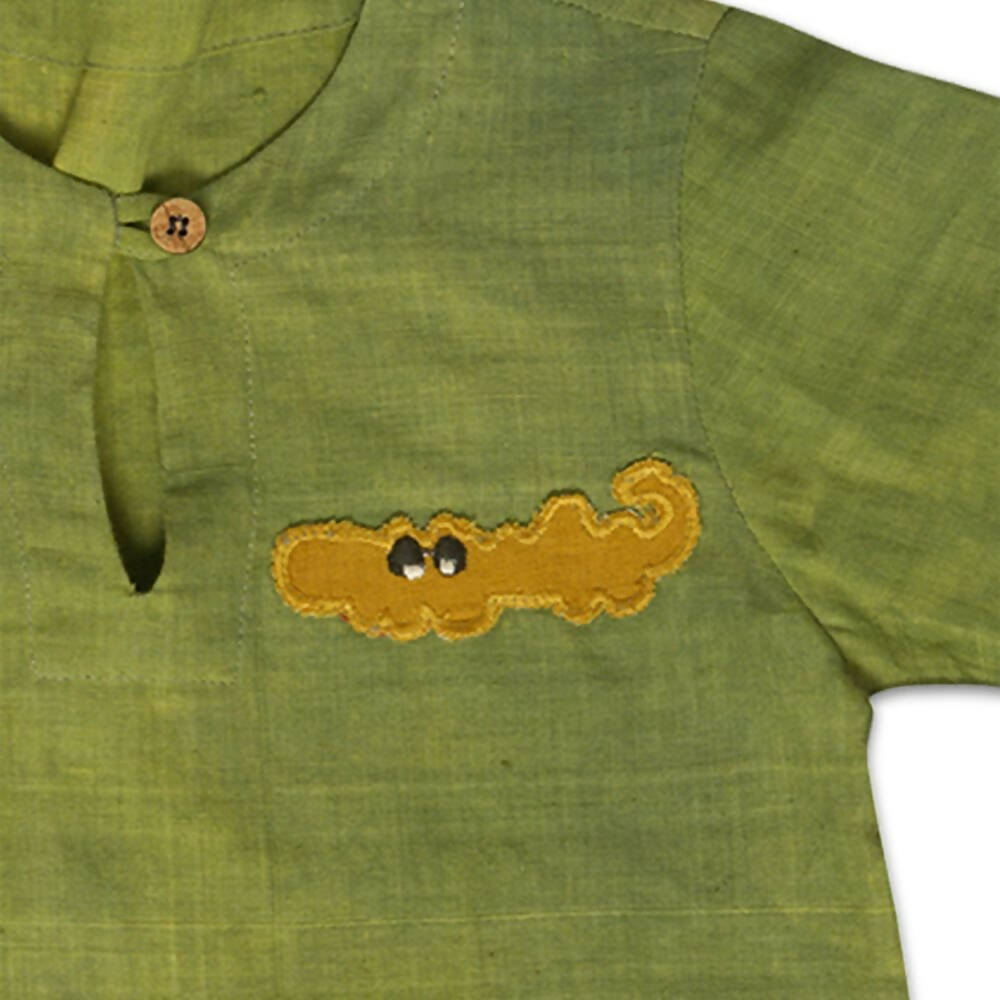 Mhyssa Tick Tock Round Neck Half Sleeve Green T-shirt With Full Length Yellow Pant Set For Kids
