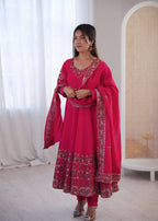 Teeya Creation Pink Roman Silk Embroidery Work Party Wear long Gown - Distacart