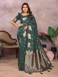 Anaita Dark Green Premium Banarasi Tissue Silk Saree With Gala Weaving Work - Distacart