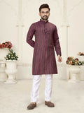 Anaita Purple Jacquard Linen Cotton Straight Kurta