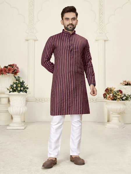 Anaita Purple Jacquard Linen Cotton Straight Kurta