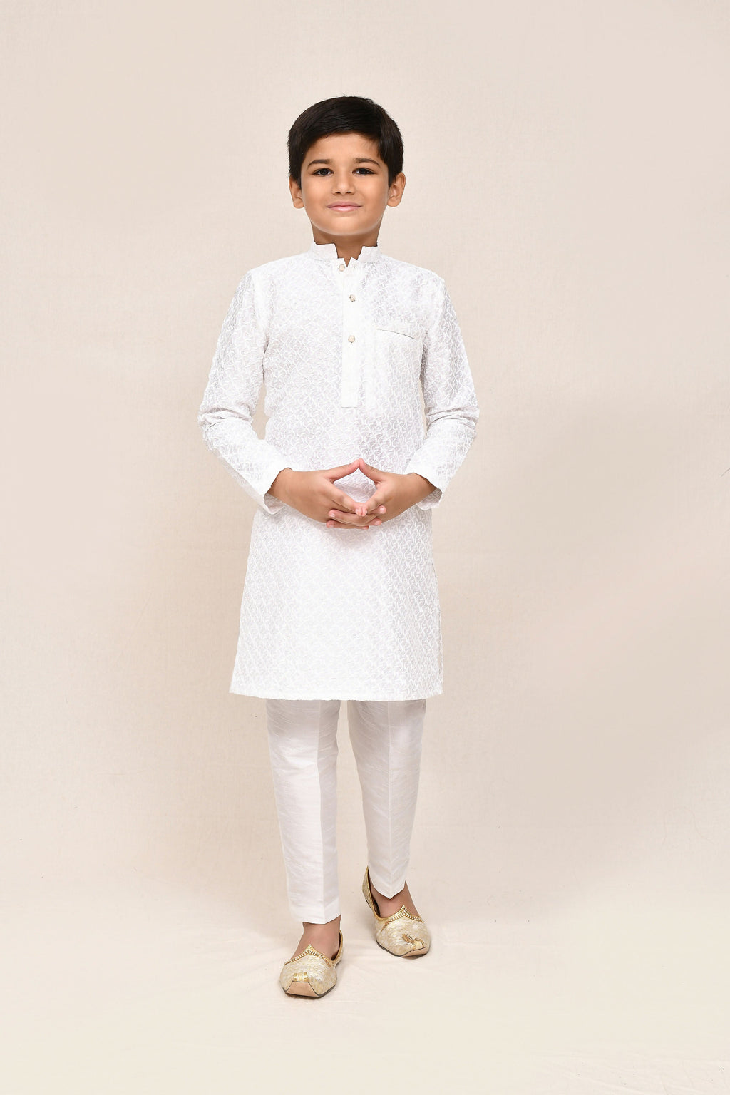 Joban Fashion Art Silk White Kurta With Straight Fit Pant