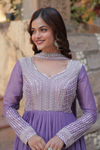 Joban Fashion Lavender Georgette Sequence Embroidery Work Kurta Set - Distacart