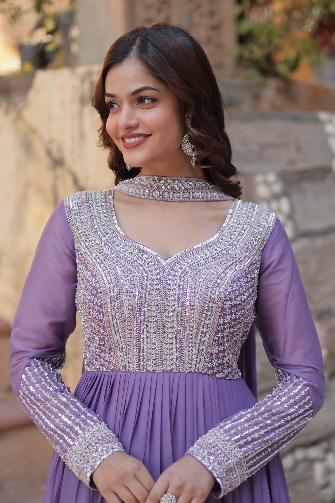 Joban Fashion Lavender Georgette Sequence Embroidery Work Kurta Set - Distacart