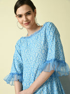 Myshka Women's Blue Empire Printed Dress - Distacart
