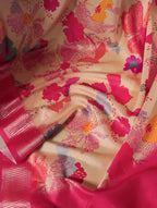 Vastranavya Cream Tussar Silk Printed with Viscose Border Saree with Unstitched Blouse - Distacart