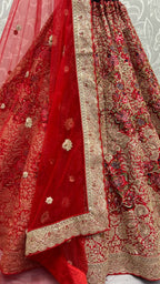 Jyoti Fashion Women's Red Silk Fancy Dori & Sequins Multi Thread Embroidered with Diamond Work Wedding Lehenga Choli