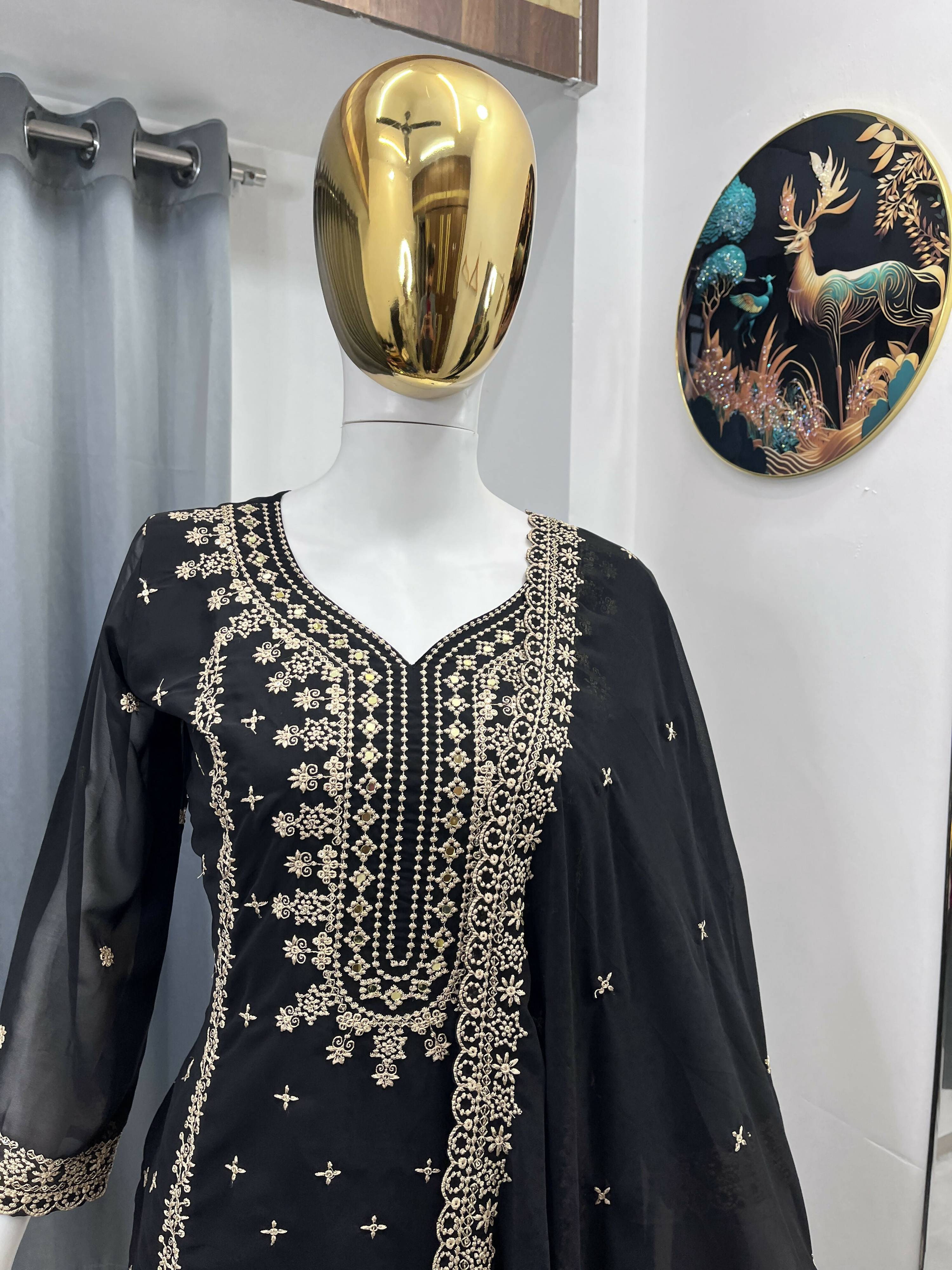Teeya Creation Black Color Faux Georgette Embroidery Work Party Wear Salwar Suit - Distacart